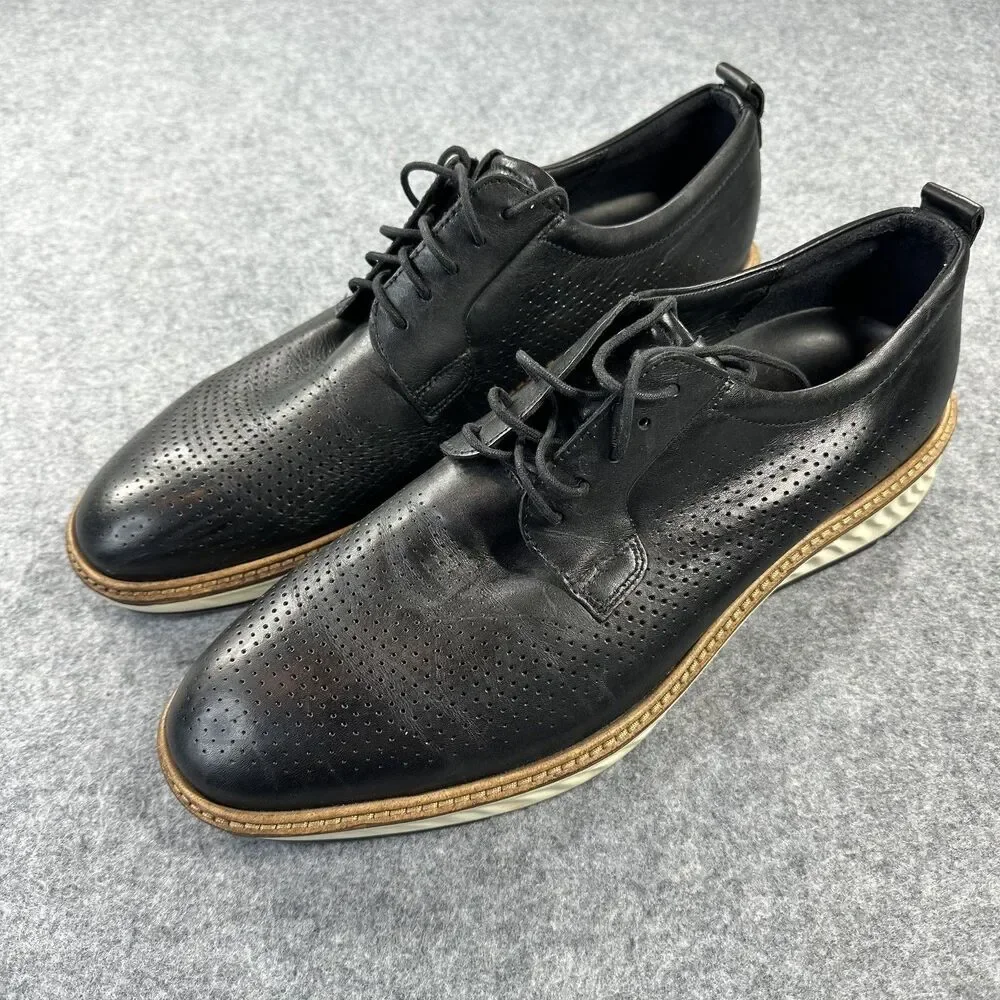 Ecco ST.1 Shoes Mens Size 11.5 Black Leather Derby Lace Up Comfort Dress EU 45